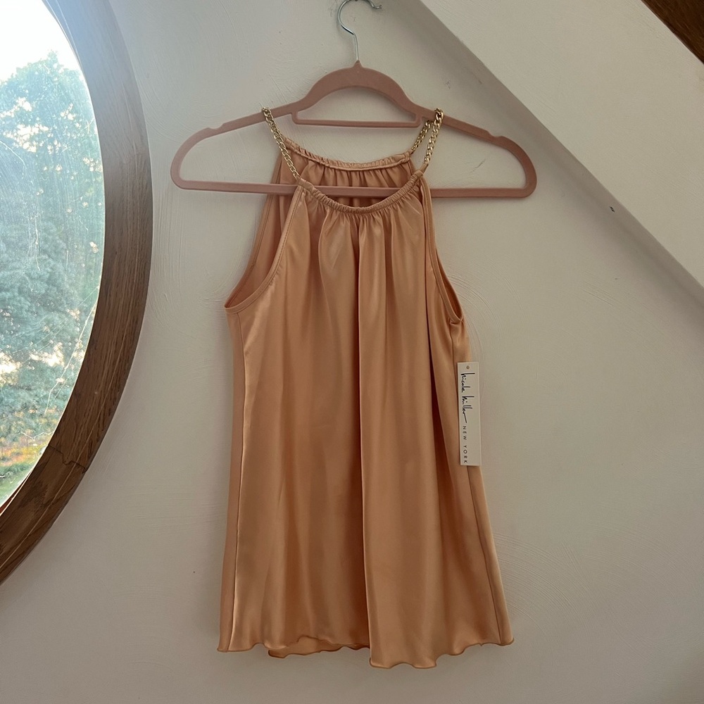 Nicole Miller Gold satin Haltered Top, Size S, New with tags